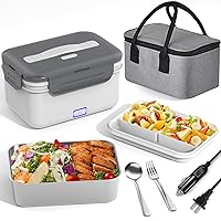 Vabaso Electric Lunch Box Food Heater, 1.8L/61oz Heated Lunch Box for Adults Work/Home Car/Truck, 100W Food Warmer Heating Lunch Box, 12V/24V/110V