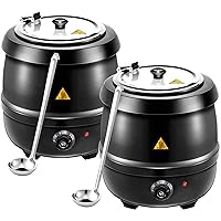 Suclain 2 Pcs Electric Soup Warmer 10.5 Quart Large Commercial Soup Kettle Warmer with 2 Ladles Stainless Steel Hinged Lid Detachable Pot Portable Electric Soup Pot for Family Gathering Restaurant