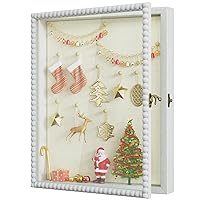Love-KANKEI Shadow Box Frame 13x16, Deep Large Shadow Box Display Case with Unique Beads Door and Glass Window, Wood Memory Box for Pictures,Medals,Memorabilia,Collections White
