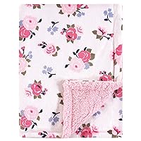 Luvable Friends Unisex Baby Plush Blanket with Sherpa Back, Pink Floral, One Size