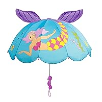 Blue Mermaid Umbrella for Girls with Fun Seahorse Handle and Pop-Up Tail
