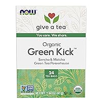 NOW Foods, Certified Organic Green Kick Tea, with Polyphenols, Premium Unbleached Tea Bags with No-Staples Design, No Added Colors, Preservatives, Flavors, or Sugars, 24-Count