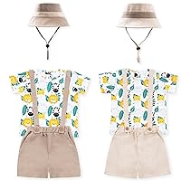 Boy Safari Outfit Set - Top & Shorts with Suspenders and Safari Hat