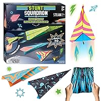 Creativity for Kids Stunt Squadron Neon Glow Paper Airplane Kit: Makes 70 Paper Airplanes and 2 Plane Launchers, Toys for Boys Ages 6-8+, Crafts for Boys and Girls, Boys Gifts and STEM Kit