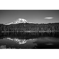 Pacific Northwest Photography Print (Not Framed) Black and White Picture of Mount Rainier at Reflection Lake in Washington Cascade Range Wall Art Nature Decor (16
