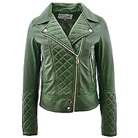 Womens Real Leather Biker Style Jacket with Quilt Detail Ziva