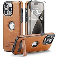 Casus Designed for iPhone 15 Pro Case with Kickstand Vegan Leather Slim Logo View Classic Luxury Elegant Thin Protective Cover (2023) 6.1