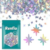 Renfio 1.75 Oz 50g Eight Angle Stars Confetti Glitter Eight Pointed Stars Shiny Sequin Glitters Resin Sparkle Chunky Sequins for DIY Mold Art Nail Artwork Holiday Decoration - Laser Silver