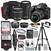 Nikon D3500 DSLR Camera with 18-55mm and 70-300mm Lenses + 64GB Card, Tripod, Flash, Battery and Deluxe Bundle
