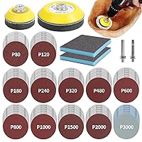pomsare Pack of 120 Sanding Discs Pad, 50 mm 75 mm Sandpaper Velcro, Sanding Attachment for Cordless Screwdriver Drill, 80 120 180 240 320 480 600 800 1000 1200 1500 3000 Automotive Wood Furniture