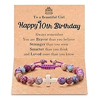 Happy Birthday Gifts for 7-13 Year Old Girls, Birthday Cross Beads Bracelet Gifts for Girls Age 7 to 13