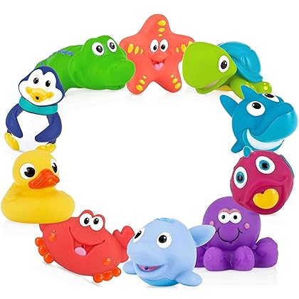 Nuby 10 Count (Pack of 1) Little Squirts Fun Bath Toys, Assorted Characters