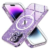 Choiche Magnetic Case for iPhone 14 Pro Max Case, Women Clear Glitter Bling Sparkly Case, [3xDiamond Camera Lens Protectors] [2xTempered Glass Screen Protectors] [Compatible MagSafe] (Glitter Purple)