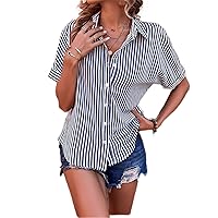Women's Tops Shirts for Women Sexy Tops for Women Vertical Striped Batwing Sleeve Shirt Tops (Color : Blue and White, Size : X-Large)