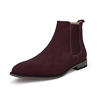 Mens Chelsea Boot Slip On Pointed Toe Stacked Low Heel Faux Suede Casual Dress Boot