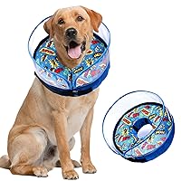 Crazy Felix Soft Inflatable Dog Cone for Small, Medium and Large Dogs, Cone for Dogs Alternative After Surgery to Stop Licking and Chewing, Dog Donut Cone with Extended Anti Licking Baffle(Blue,L)