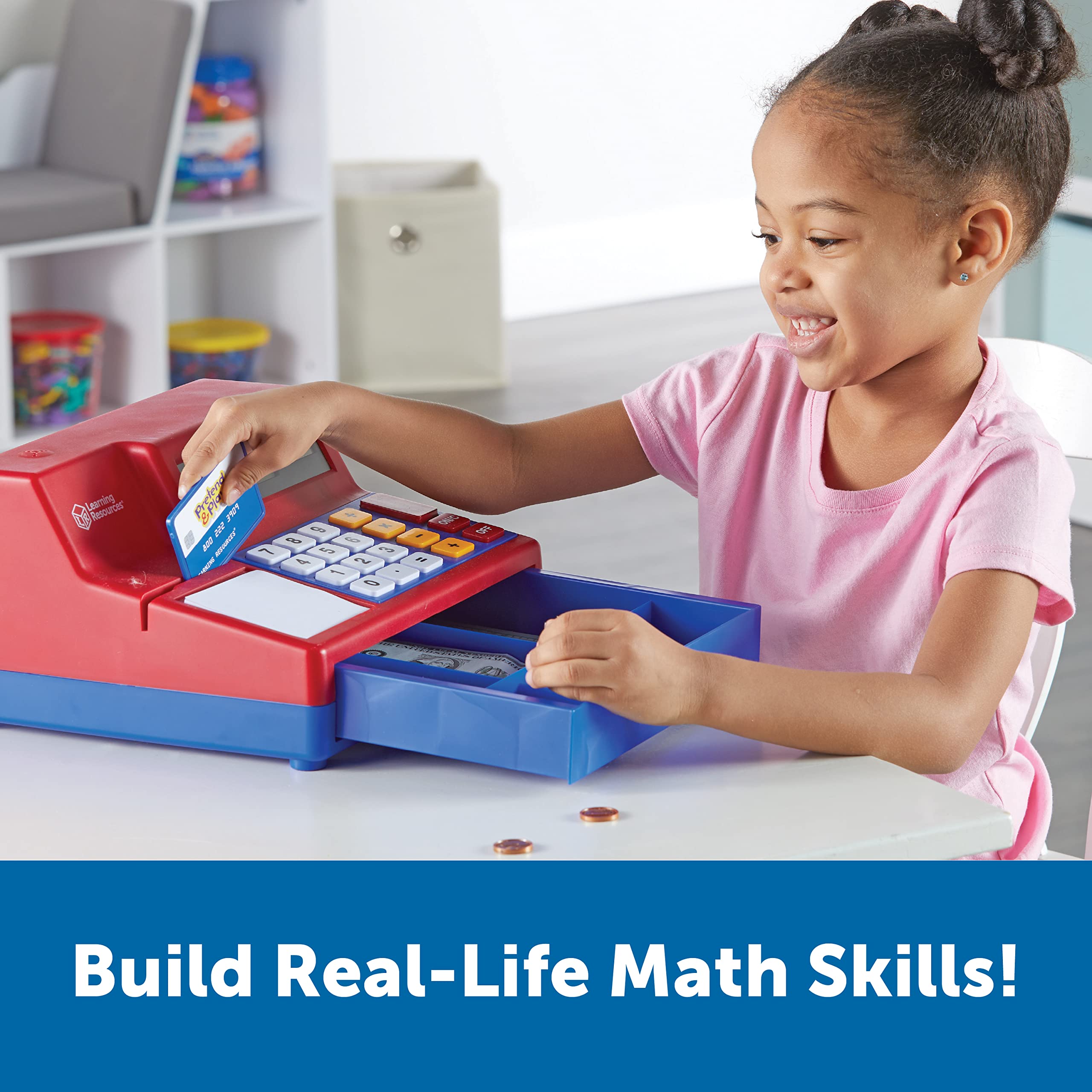 Learning Resources Pretend & Play Calculator Cash Register - 73 Pieces, Ages 3+ Develops Early Math Skills, Play Cash Register for Kids, Toy Cash Register, Play Money for Kids,Back to School