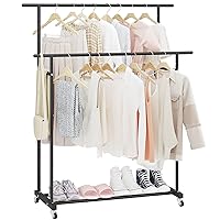 Double Rod Clothing Garment Rack,Rolling Hanging Clothes Rack,Portable Clothes Organizer for Bedroom,Living Room,Clothing Store,Black