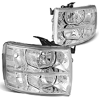 DNA MOTORING HL-OH-CSIL07-CH-CL1 Pair of Chrome Housing Headlights Compatible with 07-13 Silverado 1500/07-14 Silverado 2500 HD 3500