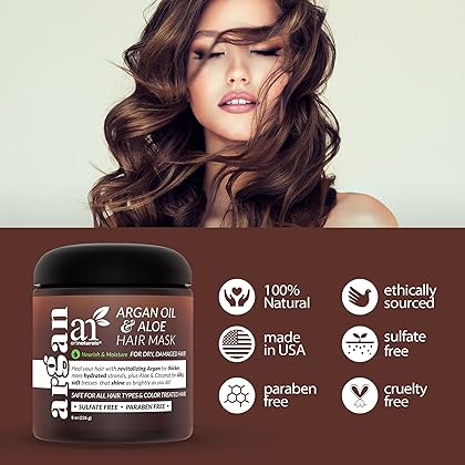 Artnaturals Argan Hair Mask Conditioner - (8 Oz/226g) - Deep Conditioning Treatment - Organic Jojoba Oil, Aloe Vera & Keratin - Repair Dry, Damaged, Color Treated, Natural Hair Growth - Sulfate Free