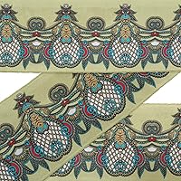 Beige Leaves & Paisley Ethnic Printed Ribbon Trim by 9 Yard Dupion Fabric Laces for Crafts Sewing Accessories 2 Inches