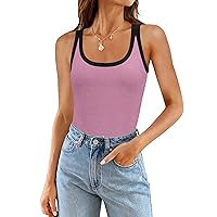 ZESICA Women's 2024 Summer Ribbed Color Block Tank Tops Casual Knit Scoop Neck Sleeveless Shirts