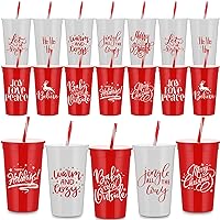 20 Pcs 34 oz Christmas Tumbler with Straw Lid Winter Holiday Coffee Mug Cup Reusable Plastic Cup Xmas Joy Love Peace Believe School Classroom Rewards Party Supplies for Student from Teacher