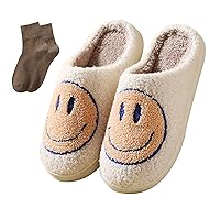 Happy Face Slippers for Women Men,Retro Soft Cozy Comfy Plush Lightweight House Slippers Slip-on Indoor Outdoor Slippers,Slip on Anti-Skid Sole