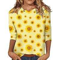 Going Out Tops for Women,3/4 Sleeve Shirts Print Graphic Tees Round Neck Blouses Casual Plus Size Basic Tops