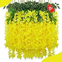 24Pack Yellow Wisteria Hanging Flowers, Yellow 3.77 Ft Fake Hanging Flowers, Yellow Artificial Wisteria Garland, Yellow Wisteria Flower Vines, Wisteria Flowers for Decor, Wisteria Garland for Backdrop
