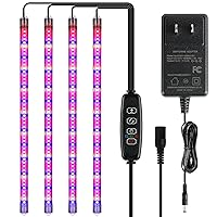iPower LED Grow Light Strips Full Spectrum for Indoor Plants with Auto ON/Off 3/9/12H Timer, 10 Dimmable Levels 48 LEDs Per Tube, Sunlike Grow Lamp for Hydroponics Succulent, 1 Pack, Mix, 4 Tubes