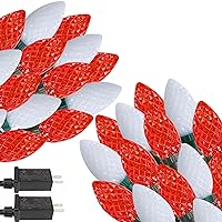 2-Pack 66FT C9 Christmas String Lights Outdoor, 100LED Waterproof Green Wire Plug in Led Fairy String Lights for Xmas Tree Indoor Garden Patio Wedding Party Decoration (Red and White)