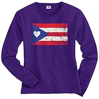 Threadrock Women's Puerto Rico Flag with Heart Long Sleeve T-Shirt