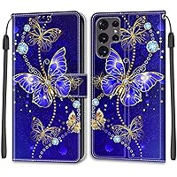 Samsung Galaxy S22 Ultra 5G Flip Case, Butterfly PU Leather, Magnetic Protective Cover with Card Slots & Kickstand for 6.8