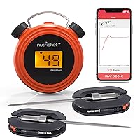 NutriChef Smart Bluetooth BBQ Grill Thermometer - Digital Display, Stainless Dual Probes Safe to Leave in Outdoor Barbecue Meat Smoker - Wireless Remote Alert iOS Android Phone WiFi App - PWIRBBQ60