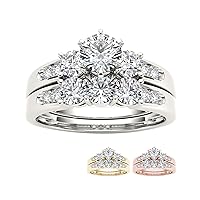 IGI Certified 14k Gold 1 3/8 Carat TDW Diamond Three Stone Bridal Ring Set (I-J,I2)