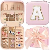 Travel Jewelry Case, Pink Travel Jewelry Box, Travel Jewelry Organizer, Travel Gifts for Women Girls, Jewelry Organizer Box, Birthday Gifts for Women, Christmas Gifts for Teens Girls - Initial A