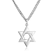 Amazon Essentials Men's Sterling Silver Star of David Pendant with Stainless Steel Chain, 24