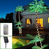 7FT Lighted Artificial Solar Palm Tree with Three Trunks and 260 LED Lights - Ideal for Outdoor/Indoor Use, Perfect for Tiki Bars, Patios, Homes, Offices, Beaches, Yards Pool, and Cruise Party