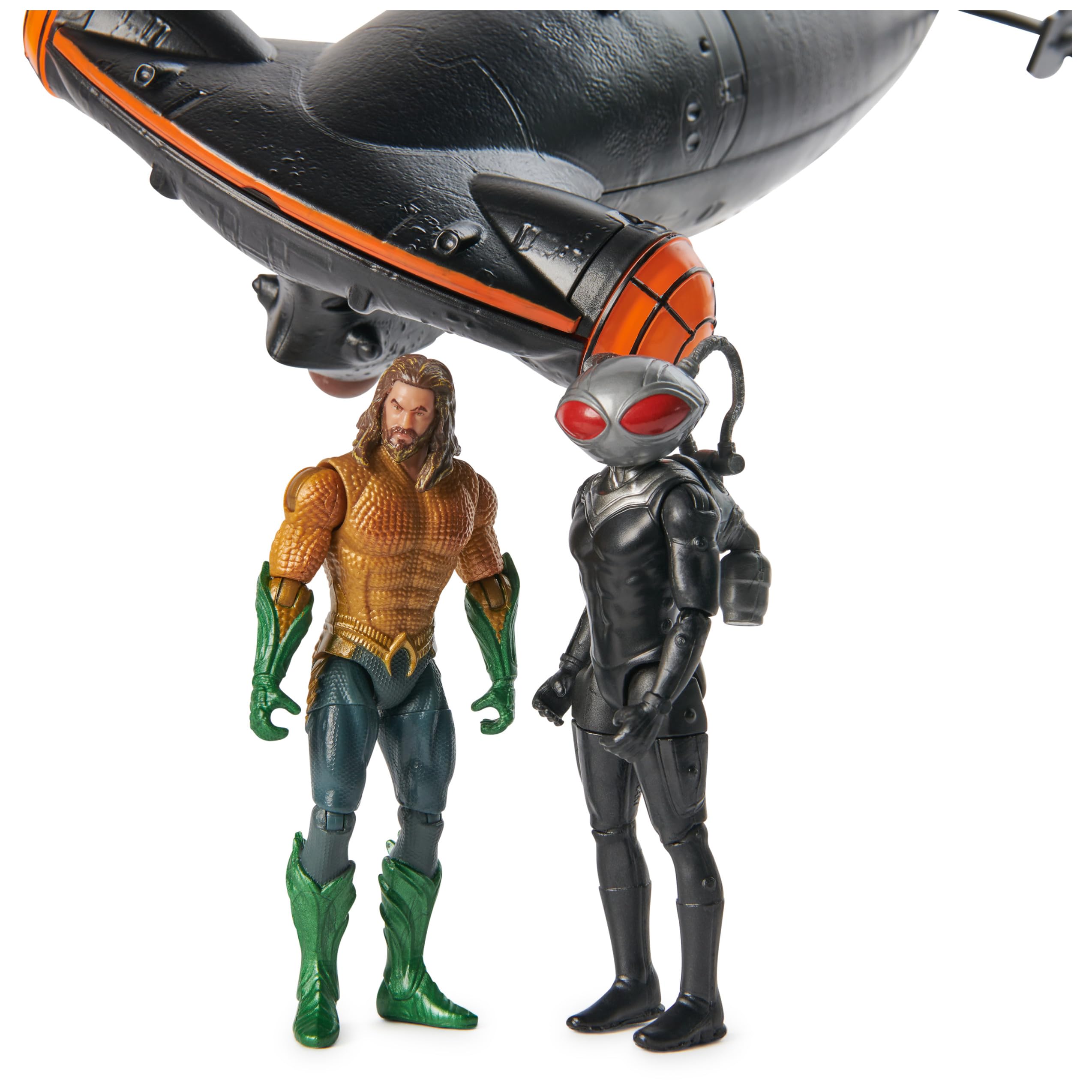 DC Comics, Aquaman vs Black Manta Battle Set, 4-inch Action Figures, Manta Sub with Lights & Sounds, Collectible Superhero Kids Toys for Boys & Girls