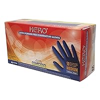 HER005 Hero 14 mil Powder-Free Latex Gloves, Extended Cuff, Medical Grade, Blue, Medium, Box of 50