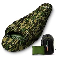 Backpacking Sleeping Bag Camping Gear - Mummy Sleeping Bag For Adults/Teens w/ Pillow, Bag - Outdoor Lightweight Weather Proof Sleeping Bag - Camping, Hiking Traveling - SereneLife