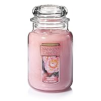 Yankee Candle 0885543480041 Fresh Cut Roses Scented, Premium 22oz Single Wick Candle, Over 110 Hours of Long-Lasting Aroma, Ideal for Home Decor, Gifting and Events, Classic Large Jar, Pink