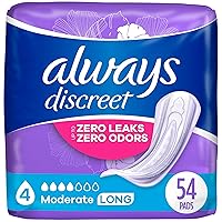 Adult Moderate Long Incontinence Pads, Up to 100% Leak-Free Protection, 54 Count (Packaging May Vary) (Packaging May Vary)