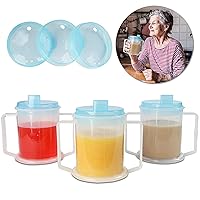 Double Handle Adult Sippy Cups for Elderly Assistance - 3pk 12oz Clear Tumblers with Lids and Spouts