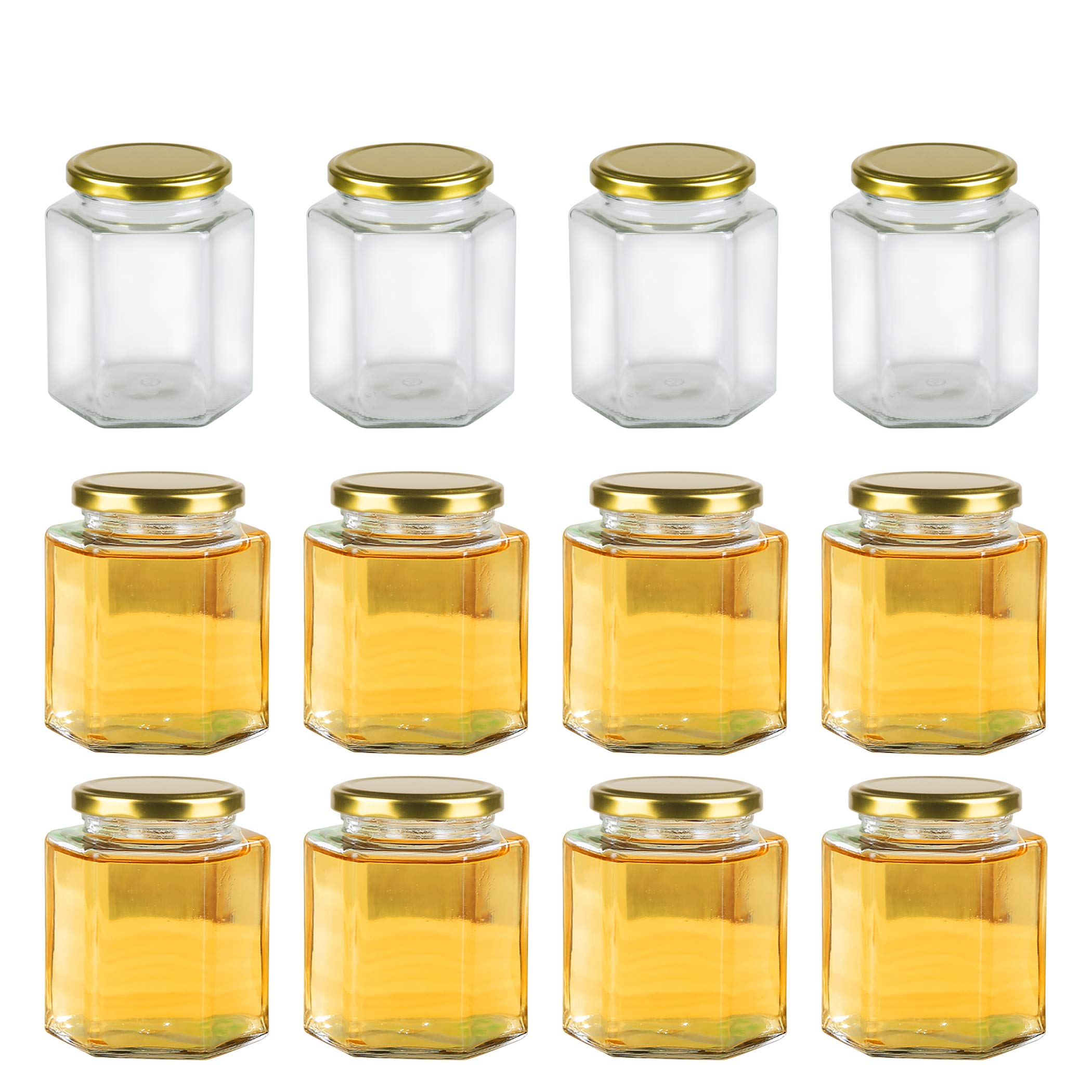 Encheng 16 oz Clear Hexagon Jars,Glass Jars With Lids(Golden),Mason Jars For Honey,Foods,Jams,Liquid,Spice Jars Herd Jars Canning Jars For Storage ...