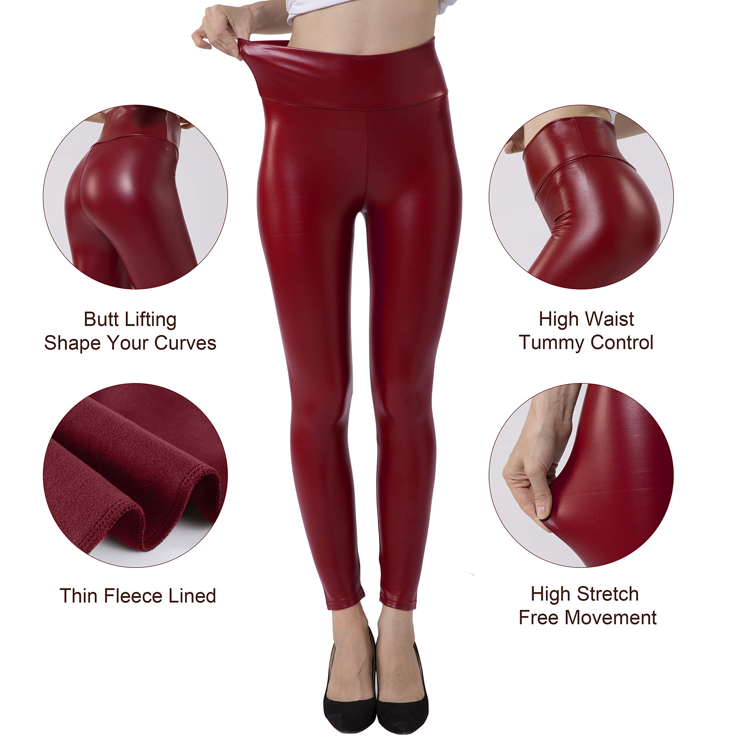 Buy Tagoo Womens Stretchy Faux Leather Leggings Pants Sexy Red High Waisted Tights Fado168 2469