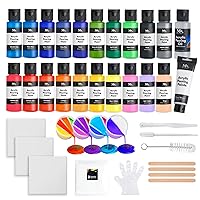 Mozart Acrylic Paint Set, Kit of 21 Colors (60 ml) Pre Mixed Paints Pouring Supplies With Split Cups, Canvas, Dropper, Mixing Sticks, Palette Knife, Disposable Tablecloths, Gloves