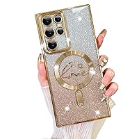 Fiyart Designed for Samsung Galaxy S22 Ultra Case,Compatible with MagSafe Love Heart Plating Camera Protection Clear Phone Case, Magnetic Glitter for Women Girls Shockproof Cover 6.8