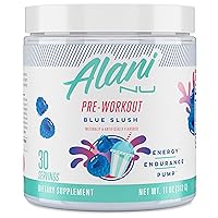 Alani Nu Pre Workout Powder | Amino Energy Boost | Endurance Supplement | Sugar Free | 200mg Caffeine | L-Theanine, Beta-Alanine, Citrulline | 30 Servings (Blue Slush)